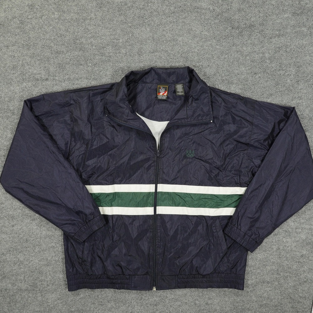 Vintage USA Olympic Team Jacket Mens Large Blue Green Windbreaker JCPenney 90s